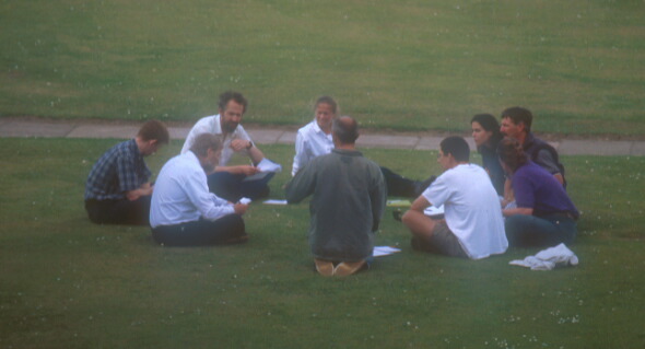 Distance Development team in a meeting, Summer 2001