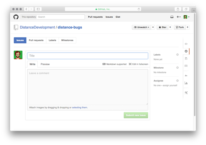 Github Issues submission page