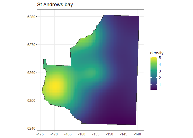 A density map representing a plausible distributions of animals within the study region.